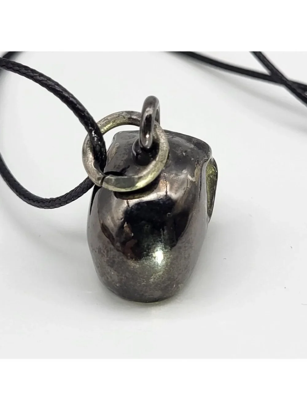 Gunmetal Gray Skull Crystal eyes Bell Pendant Biker Goth Halloween USA Made